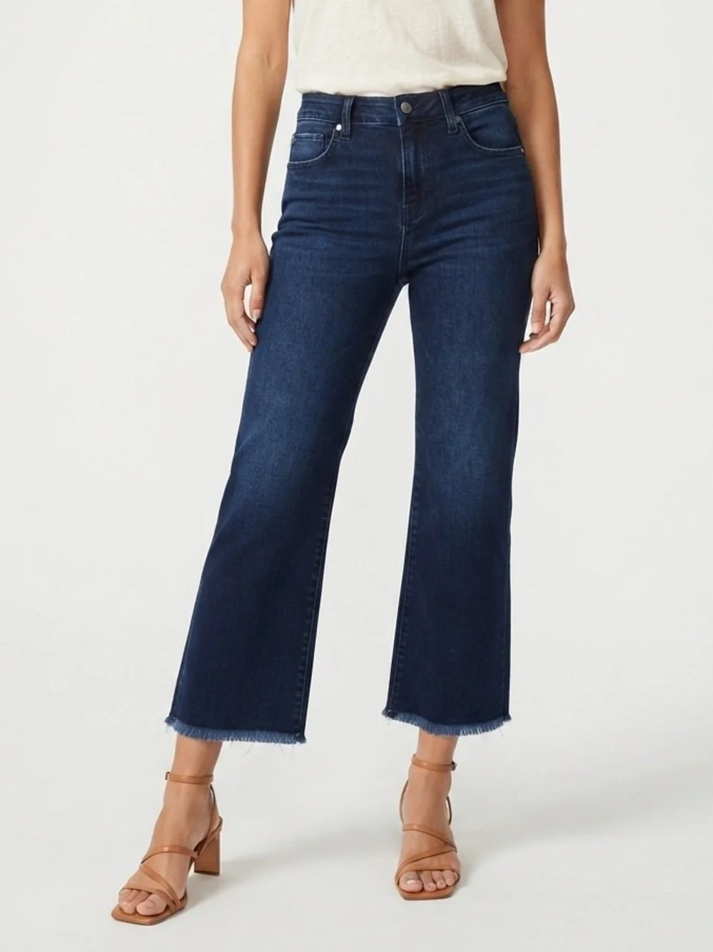 Liverpool Los Angeles Dark Wash Raw Hem Crop Flare Jeans Size 2/26